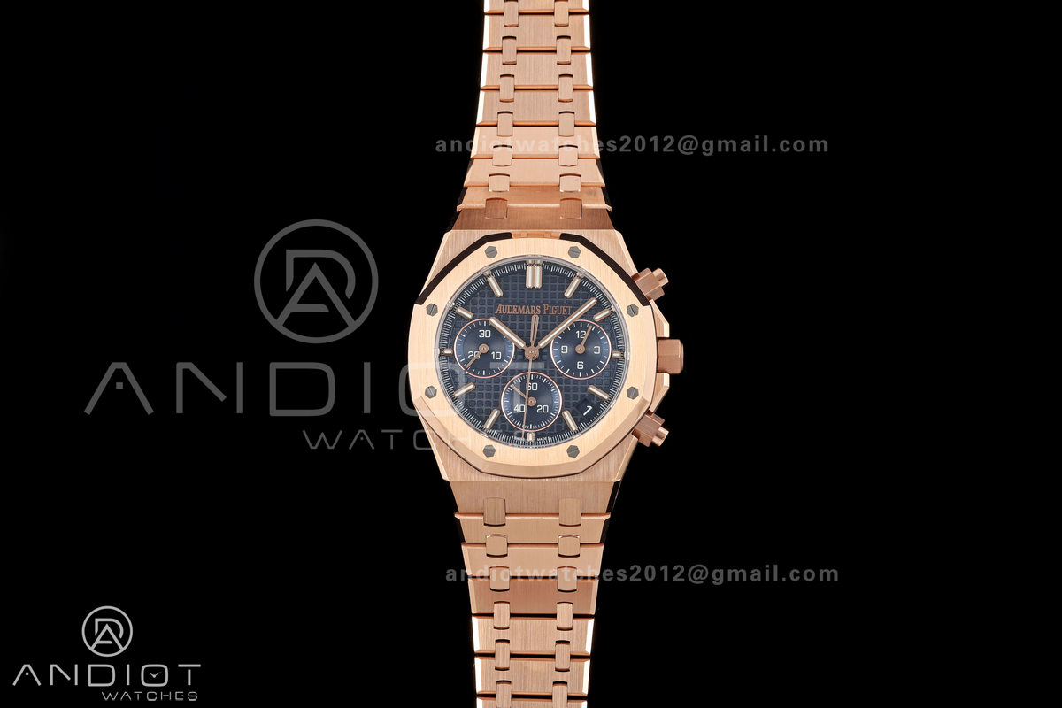 Royal Oak Chrono 26240 RG DDF 1:1 Best Edition Blue Dial on RG Bracelet DD4401 Super Clone (50 Anniversary)